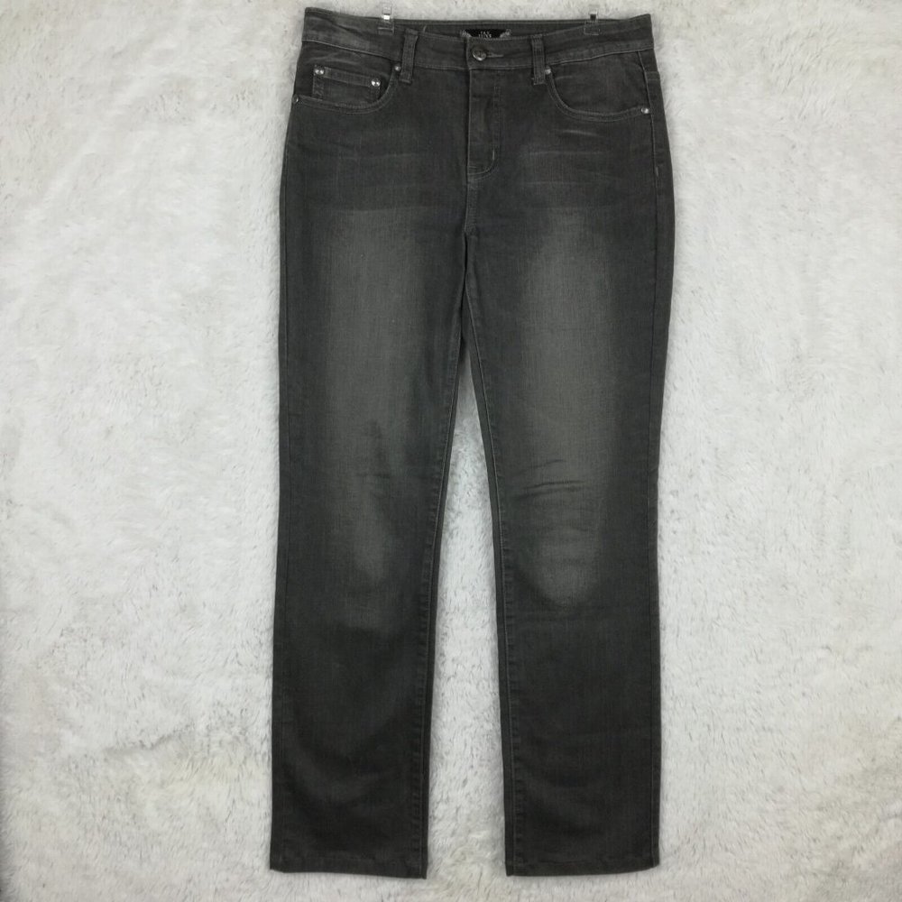 Tru Luxe Womens Jeans Straight Leg Denim Gray Charcoal Wash Beaded Rhinestone 8‎